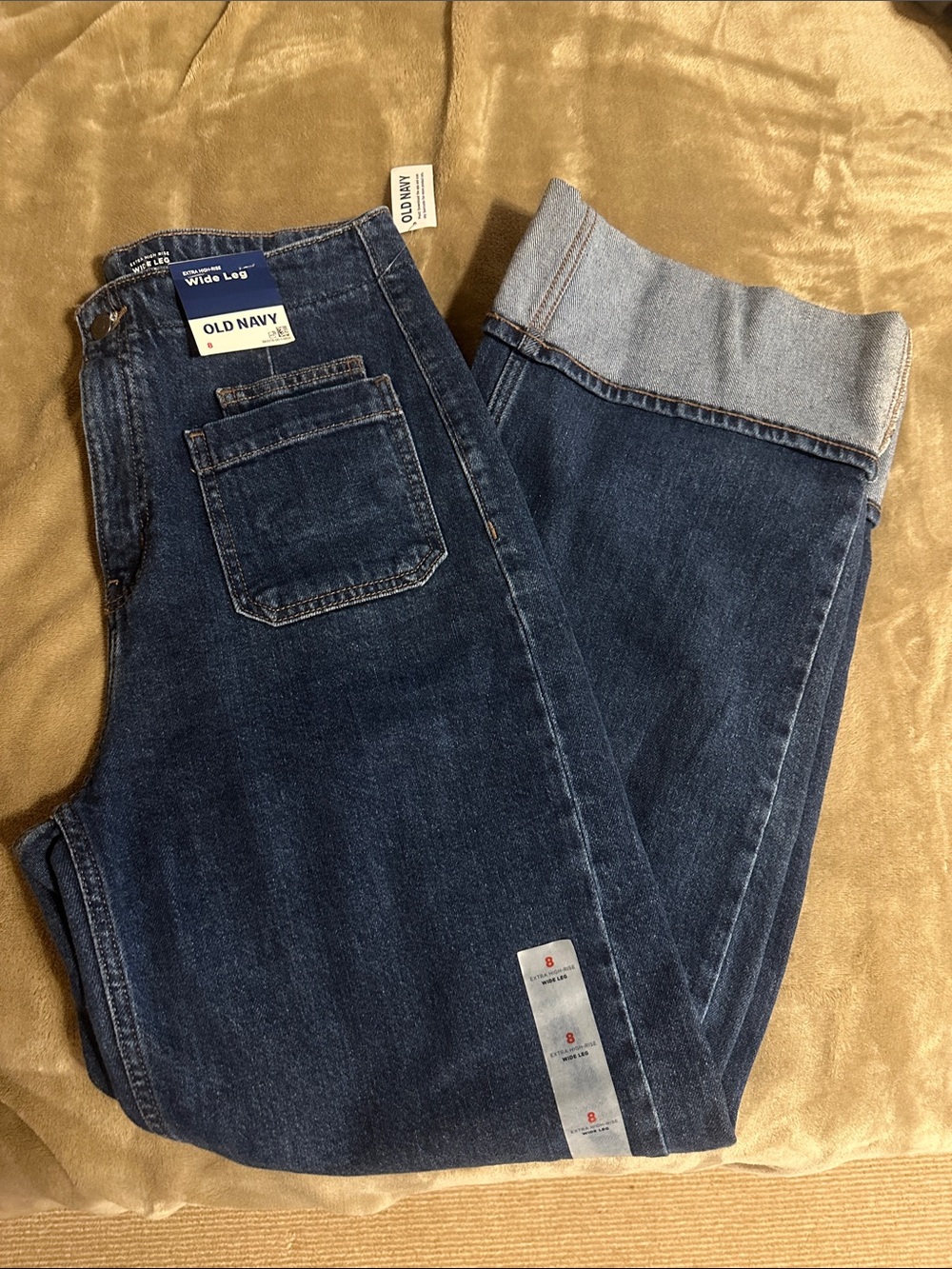 Old navy extra high rise wide leg patch pocket jeans 8 NWT